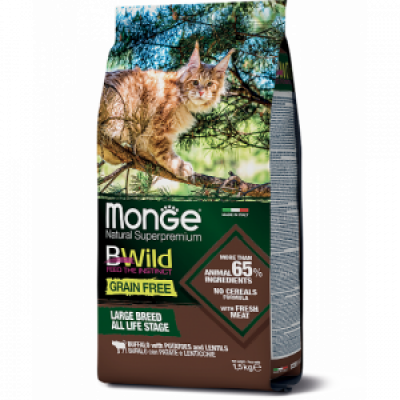 Monge Cat Bwild Grain Free 31/20 корм БЕЗЗЕРНОВОЙ для взрослых Крупных кошек (с мясом Буйвола)